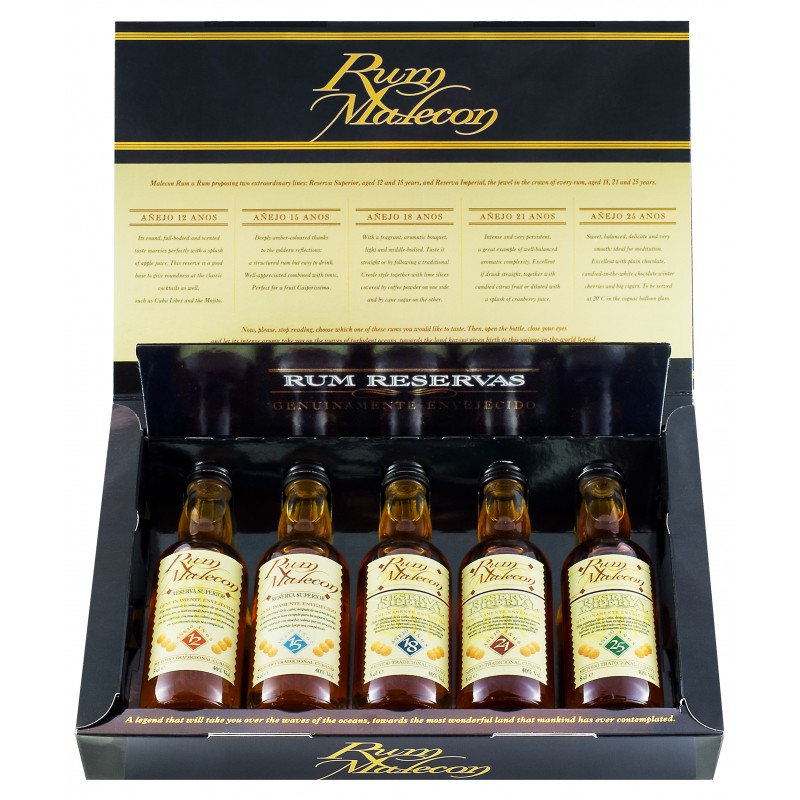 Rum Malecon Miniset Geschenkbox 12,15,18,21 und 25 Jahre 5 x 0,05 Liter