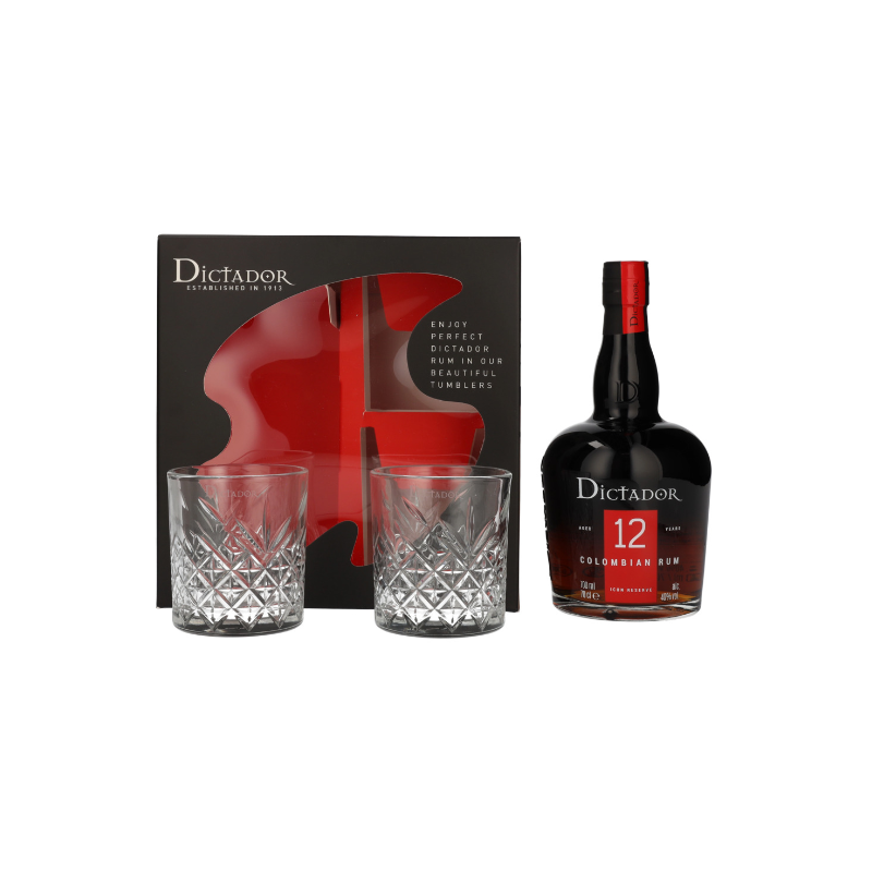 Dictador 12 Years Old ICON RESERVE Colombian Rum 40% Vol. 0,7 Liter in Geschenkbox mit 2 Gläsern