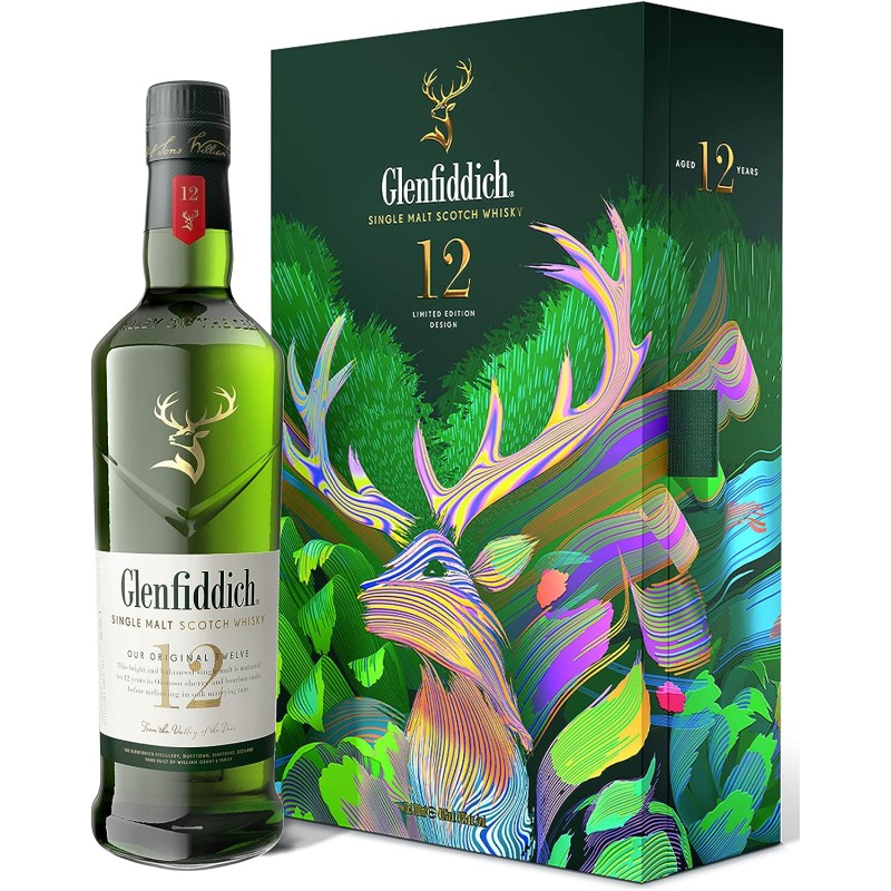 Glenfiddich 12 Years Old Single Malt Scotch Whisky 40% Vol. 0,7 Liter Geschenkset mit Flachmann